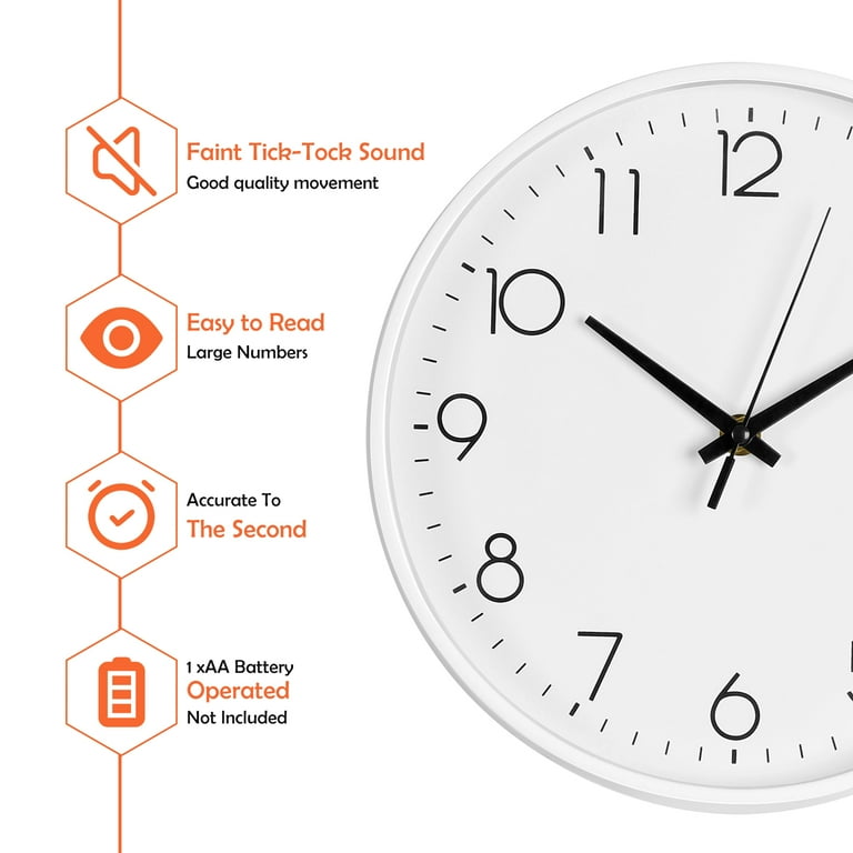 Reloj de Pared Oumilen 25 cm Silencioso Blanco Diseño Minimalista