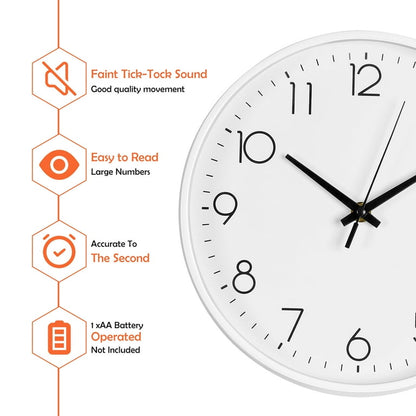 Reloj de Pared Oumilen 25 cm Silencioso Blanco Diseño Minimalista