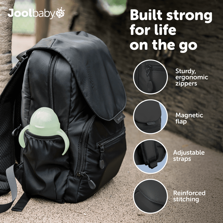 Mochila Pañalera Jool Baby Relay Negra con Cambiador y Bolsillos
