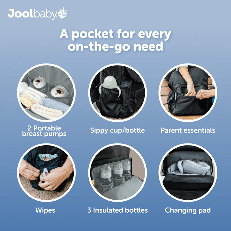 Mochila Pañalera Jool Baby Relay Negra con Cambiador y Bolsillos