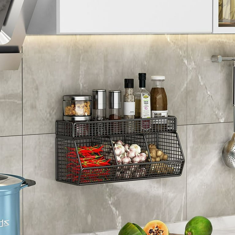 Estante de Pared Cocina Dienrx Metal Malla Organizador Negro