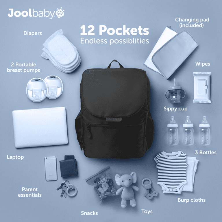 Mochila Pañalera Jool Baby Relay Negra con Cambiador y Bolsillos