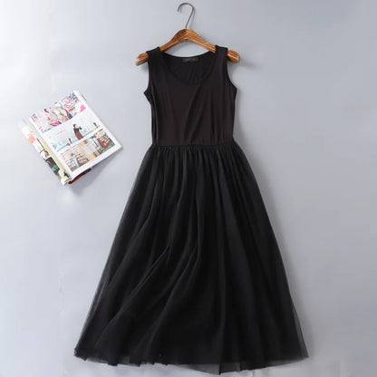 Vestido Midi de Tul para Mujer sin Mangas con Cintura Elástica Elegante