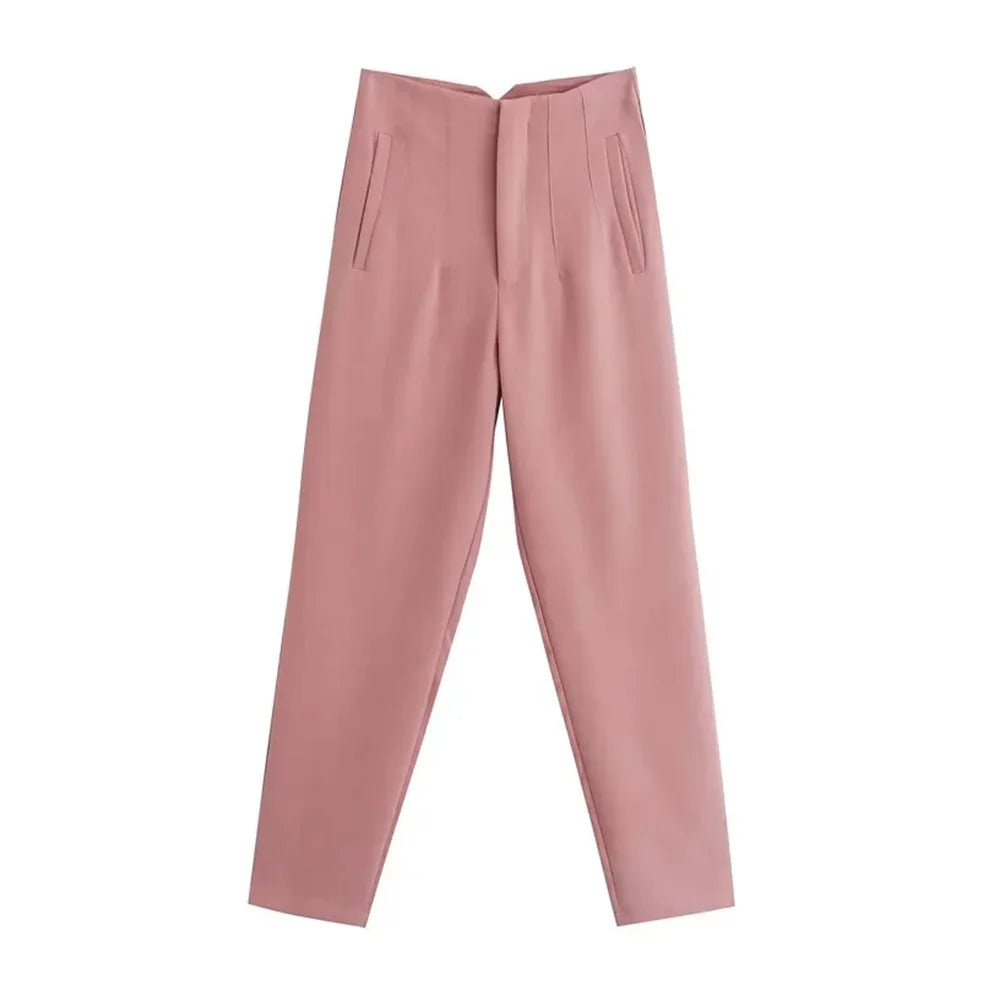 Pantalón Mujer Cintura Alta Recto con Bolsillos hasta el Tobillo