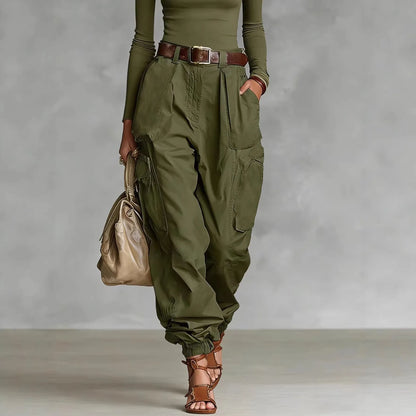 Pantalón Cargo Mujer Pierna Ancha con Bolsillos Casual Holgado