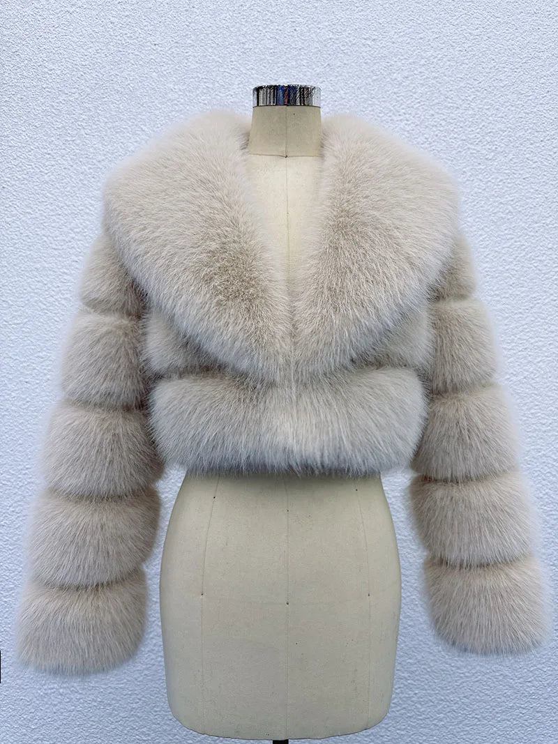 Chaqueta de Pelo Sintético Mujer Corta Elegante Abrigo de Invierno