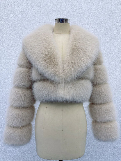 Chaqueta de Pelo Sintético Mujer Corta Elegante Abrigo de Invierno