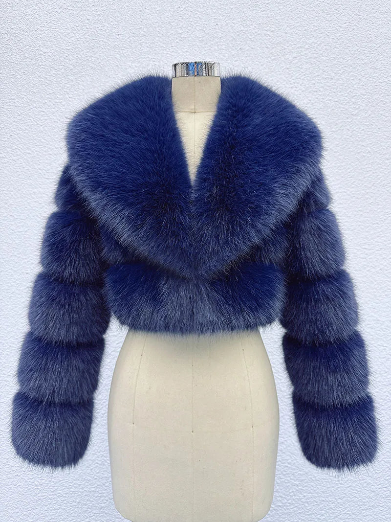 Chaqueta de Pelo Sintético Mujer Corta Elegante Abrigo de Invierno