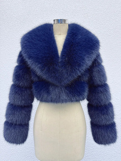 Chaqueta de Pelo Sintético Mujer Corta Elegante Abrigo de Invierno