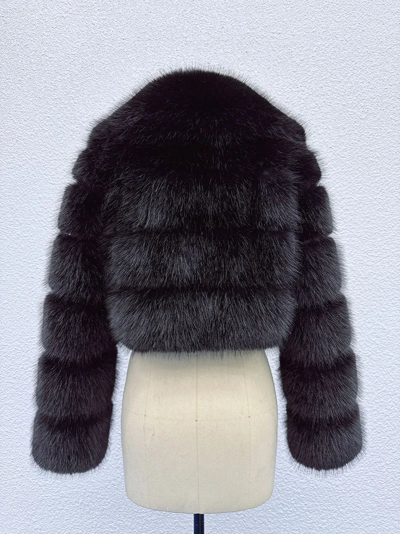 Chaqueta de Pelo Sintético Mujer Corta Elegante Abrigo de Invierno