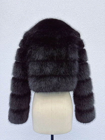 Chaqueta de Pelo Sintético Mujer Corta Elegante Abrigo de Invierno