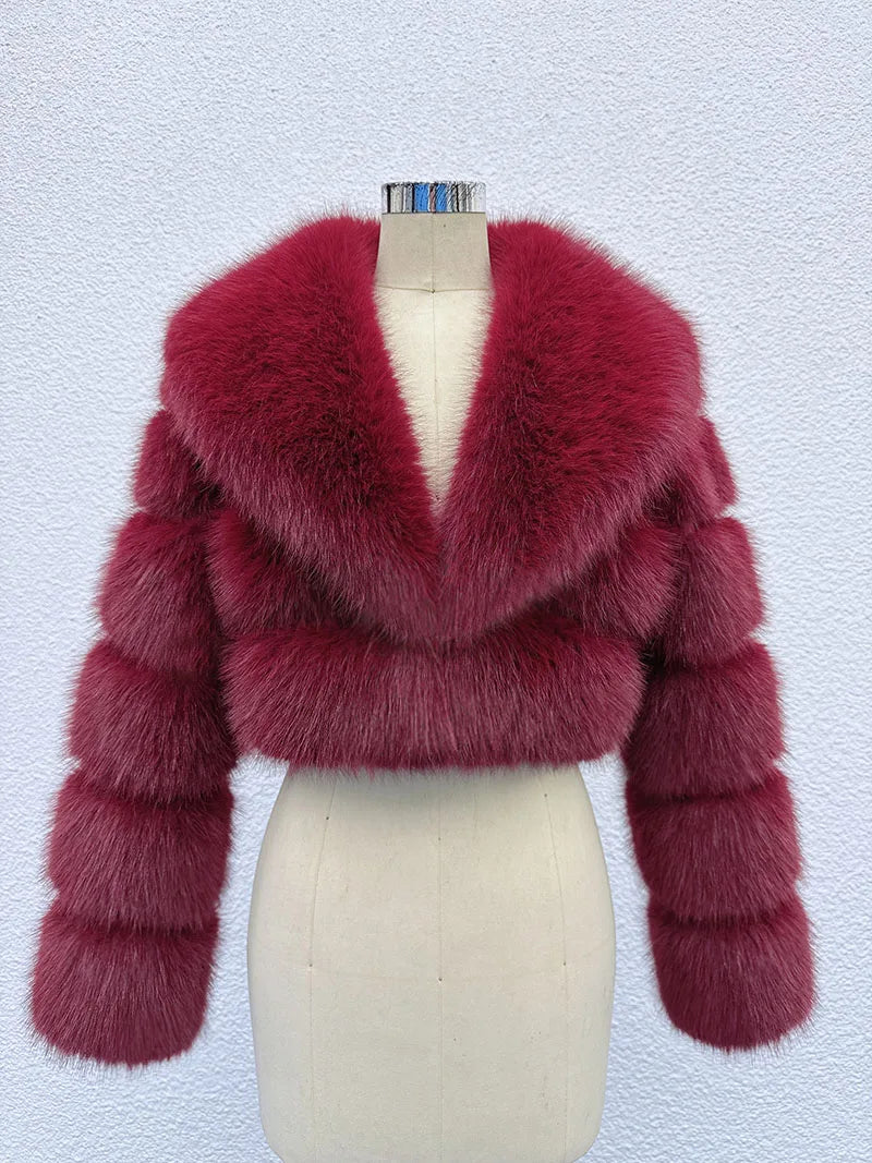 Chaqueta de Pelo Sintético Mujer Corta Elegante Abrigo de Invierno
