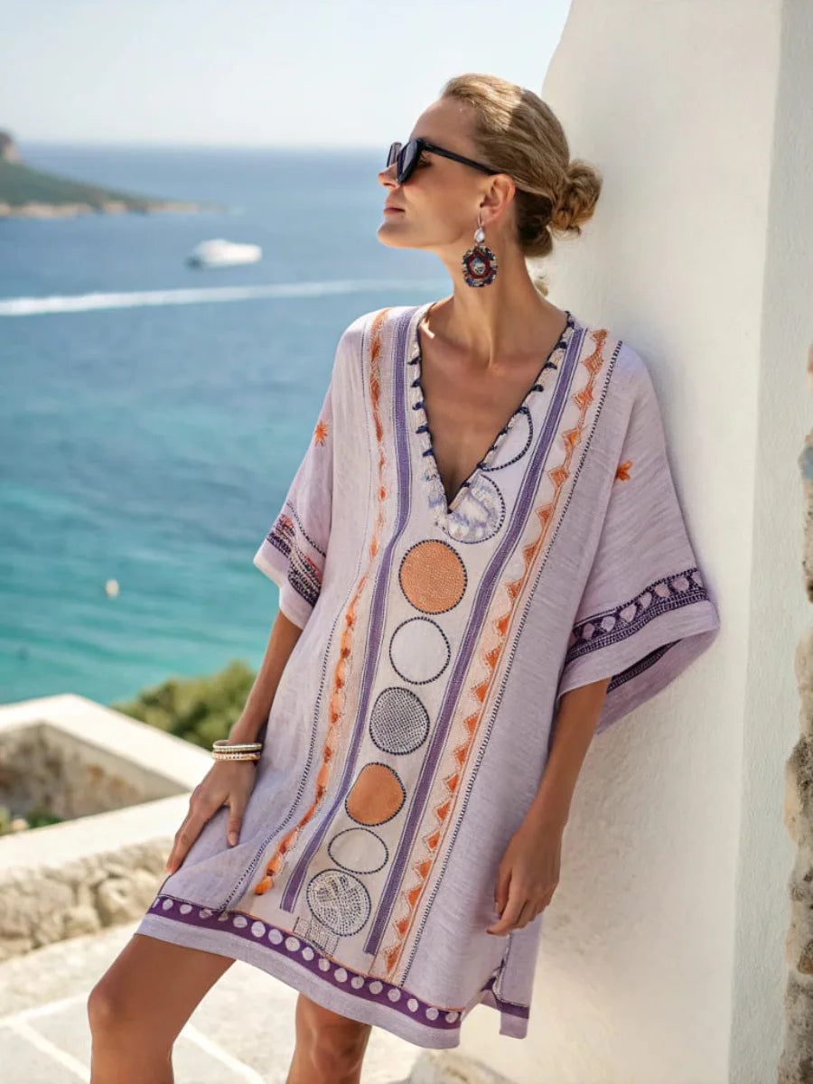 Vestido de Verano para Mujer con Cuello en V Estampado Casual