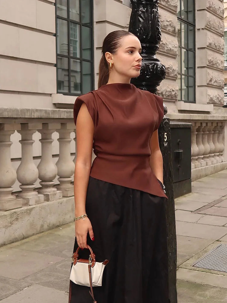 Top Asimétrico Mujer Elegante Sin Mangas de Corte Ajustado Casual