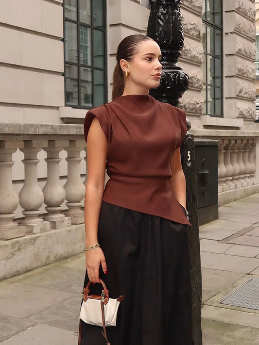 Top Asimétrico Mujer Elegante Sin Mangas de Corte Ajustado Casual