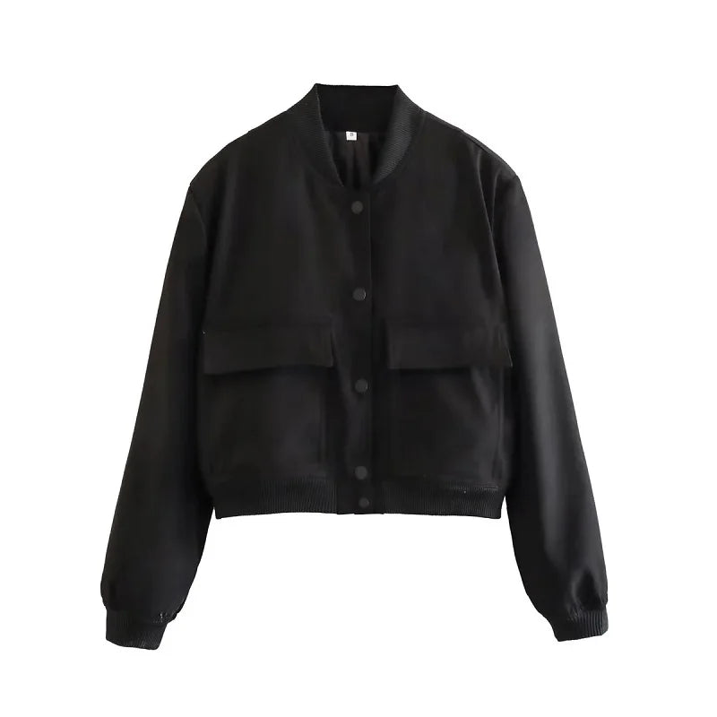 Chaqueta Bomber para Mujer Corta con Botones Estilo Casual Elegante
