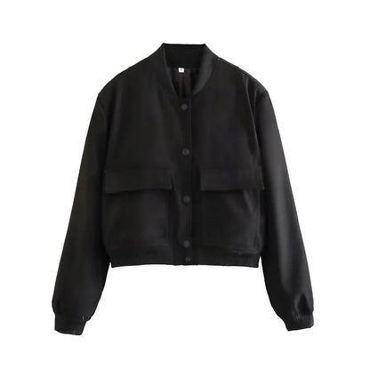 Chaqueta Bomber para Mujer Corta con Botones Estilo Casual Elegante