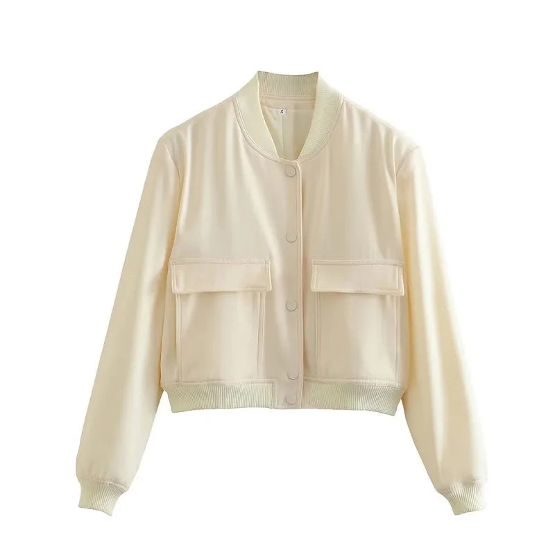 Chaqueta Bomber para Mujer Corta con Botones Estilo Casual Elegante