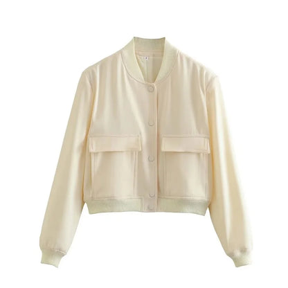 Chaqueta Bomber para Mujer Corta con Botones Estilo Casual Elegante