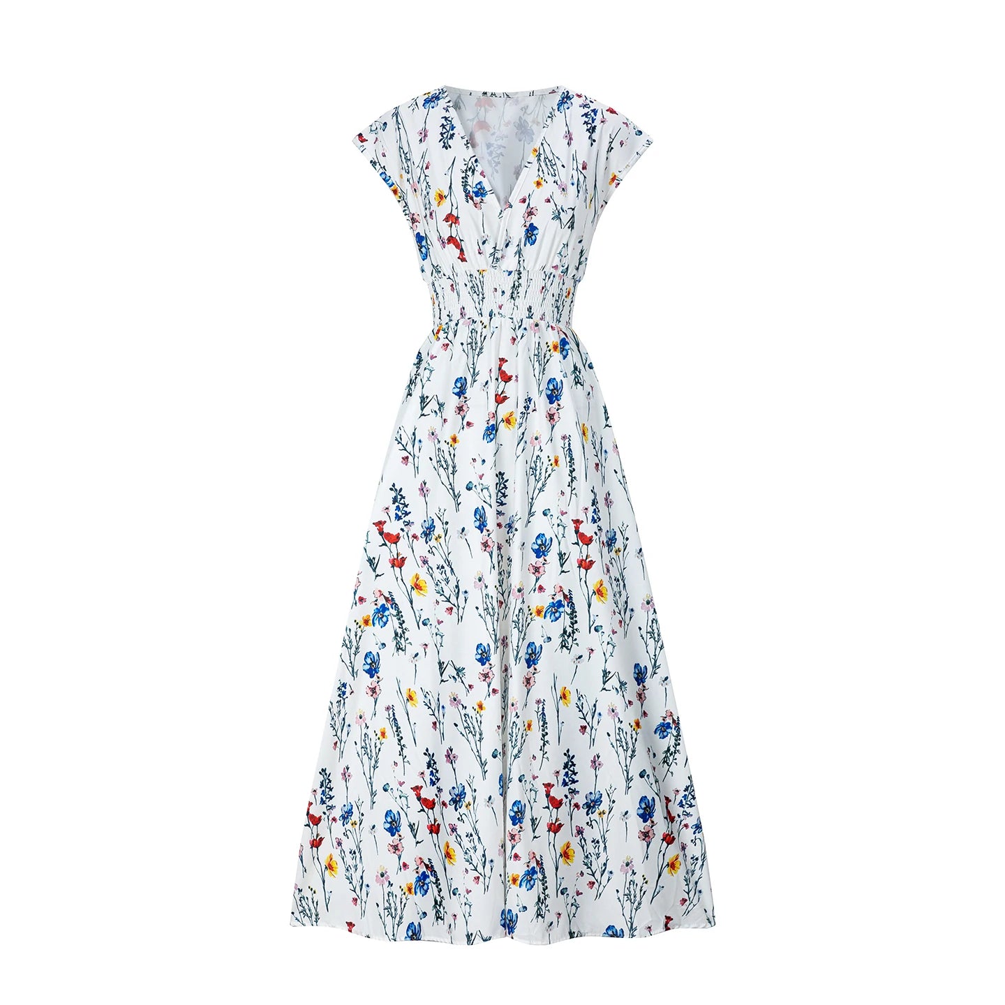 Vestido Largo de Verano para Mujer con Cuello en V Estampado Floral
