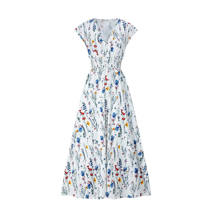 Vestido Largo de Verano para Mujer con Cuello en V Estampado Floral