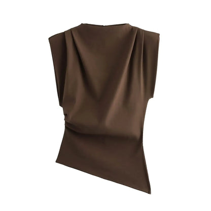 Top Asimétrico Mujer Elegante Sin Mangas de Corte Ajustado Casual