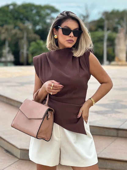 Top Asimétrico Mujer Elegante Sin Mangas de Corte Ajustado Casual