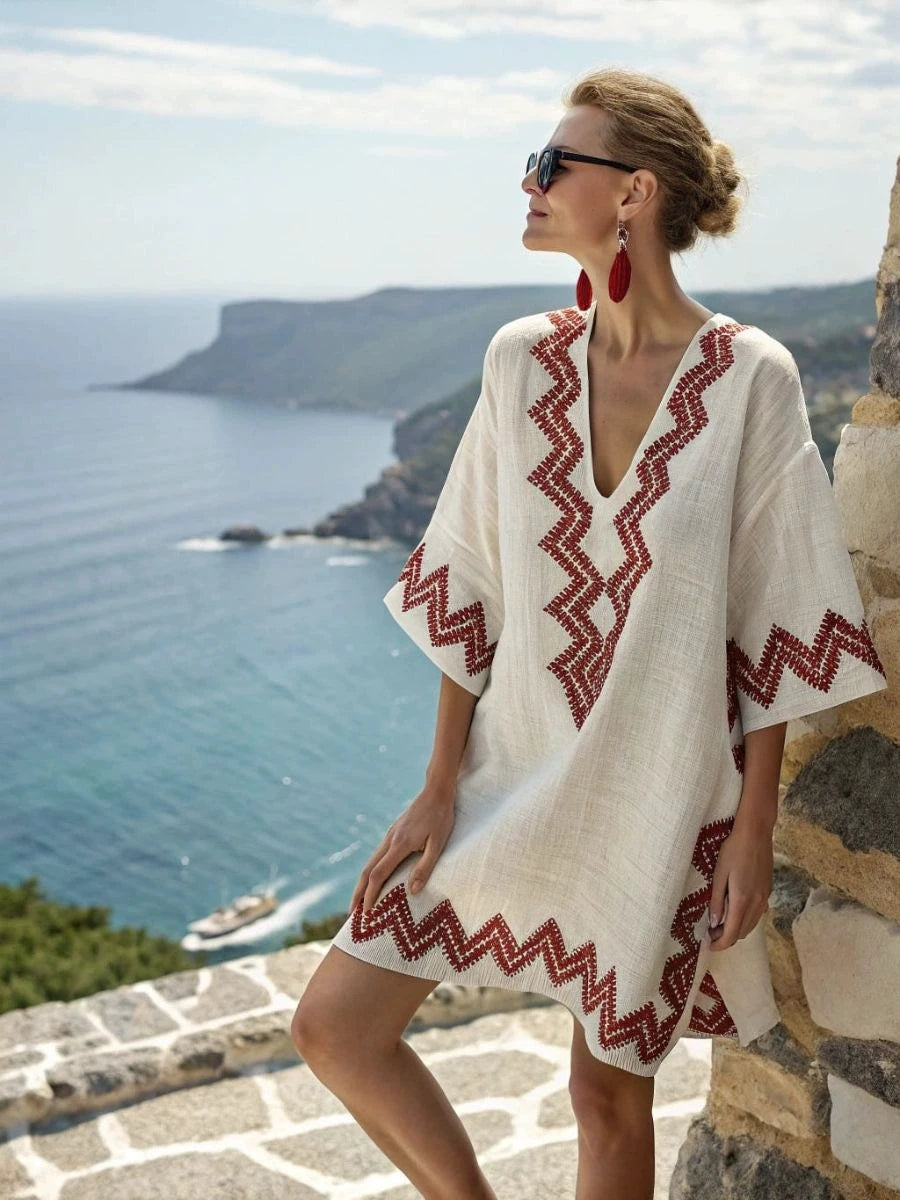 Vestido de Verano para Mujer con Cuello en V Estampado Casual
