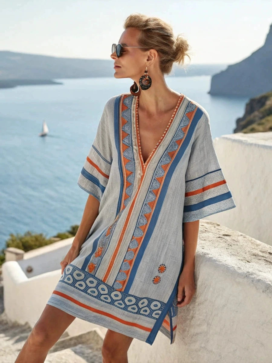 Vestido de Verano para Mujer con Cuello en V Estampado Casual