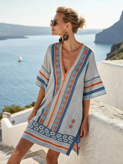 Vestido de Verano para Mujer con Cuello en V Estampado Casual