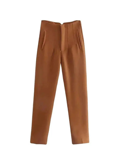 Pantalón Mujer Cintura Alta Recto con Bolsillos hasta el Tobillo