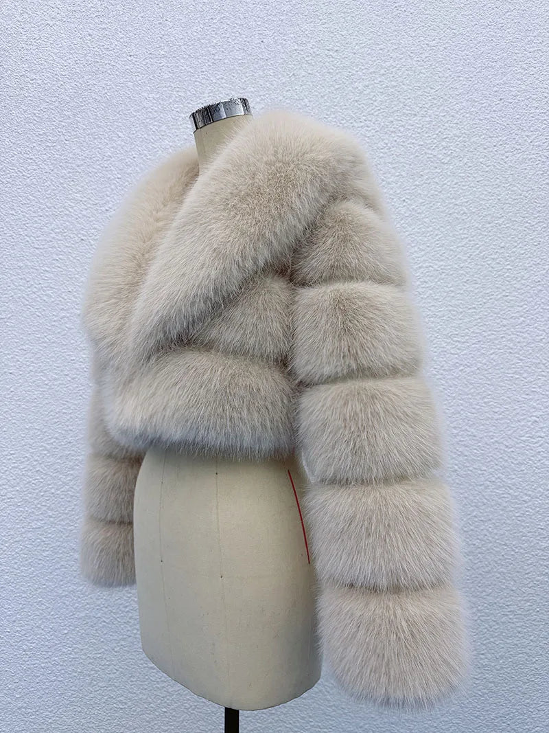 Chaqueta de Pelo Sintético Mujer Corta Elegante Abrigo de Invierno