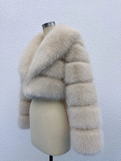 Chaqueta de Pelo Sintético Mujer Corta Elegante Abrigo de Invierno