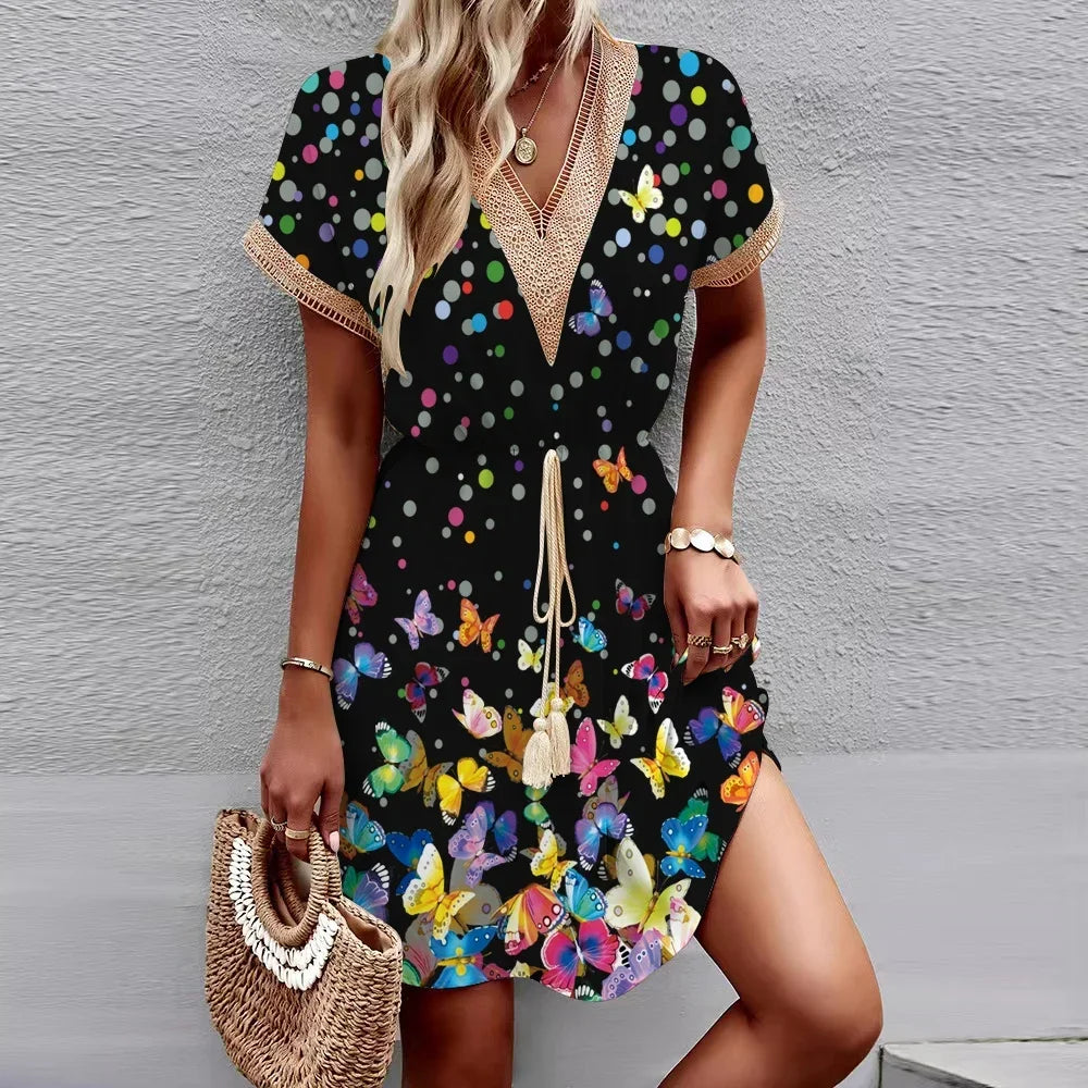 Vestido de Verano para Mujer con Cuello en V y Manga Corta Casual