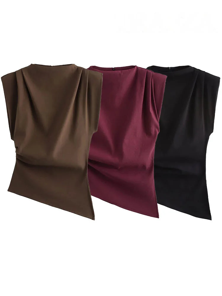 Top Asimétrico Mujer Elegante Sin Mangas de Corte Ajustado Casual