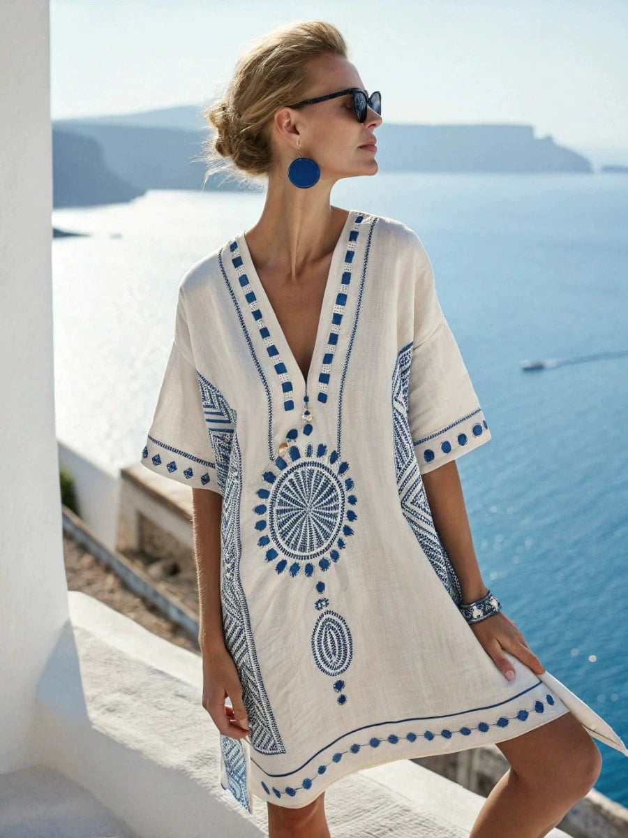 Vestido de Verano para Mujer con Cuello en V Estampado Casual