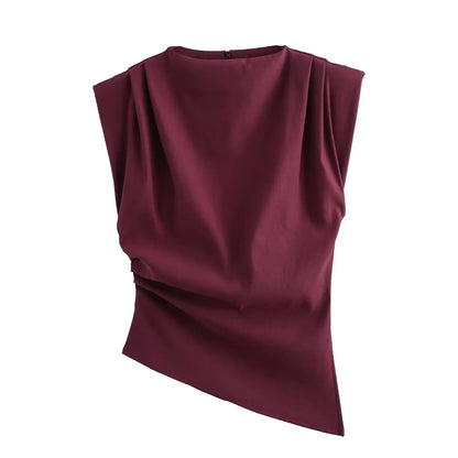 Top Asimétrico Mujer Elegante Sin Mangas de Corte Ajustado Casual