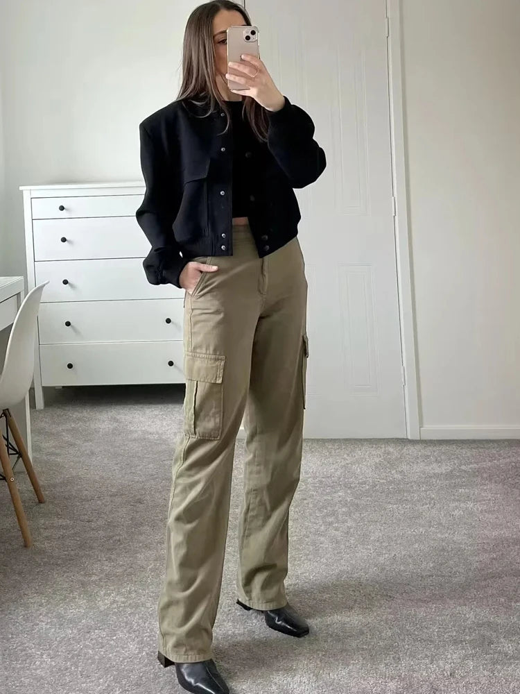 Chaqueta Bomber para Mujer Corta con Botones Estilo Casual Elegante