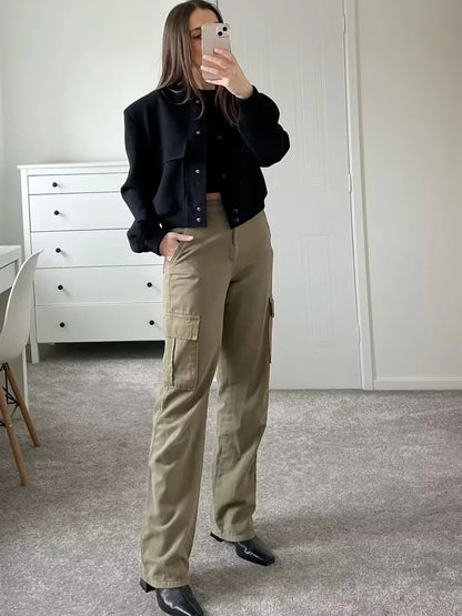 Chaqueta Bomber para Mujer Corta con Botones Estilo Casual Elegante