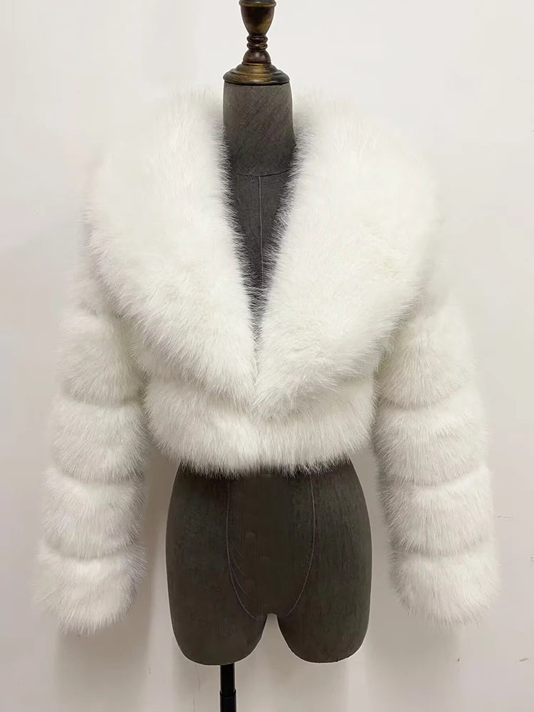 Chaqueta de Pelo Sintético Mujer Corta Elegante Abrigo de Invierno