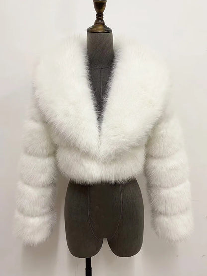 Chaqueta de Pelo Sintético Mujer Corta Elegante Abrigo de Invierno