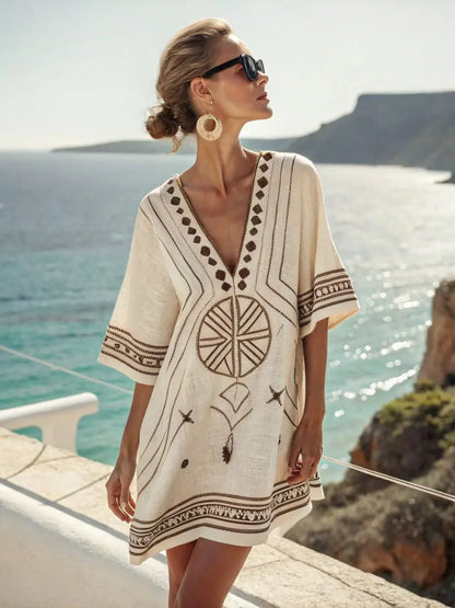 Vestido de Verano para Mujer con Cuello en V Estampado Casual