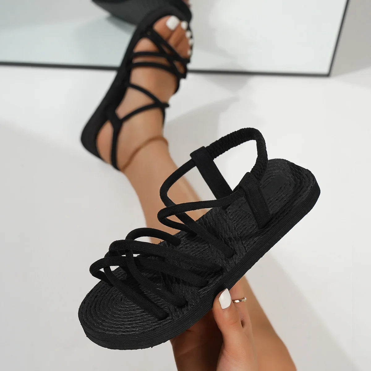 Sandalias de Mujer Cómodas con Cuña Baja de Malla Transpirable