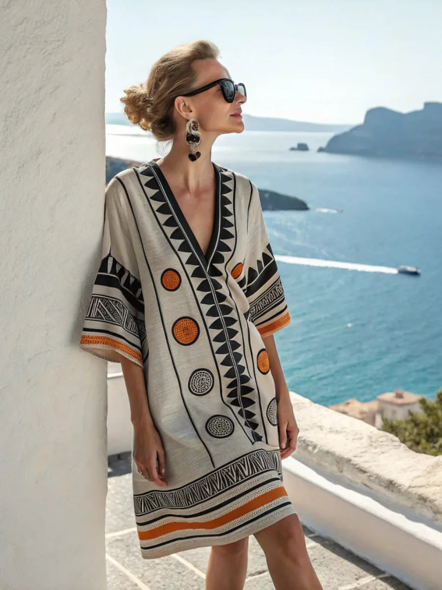Vestido de Verano para Mujer con Cuello en V Estampado Casual