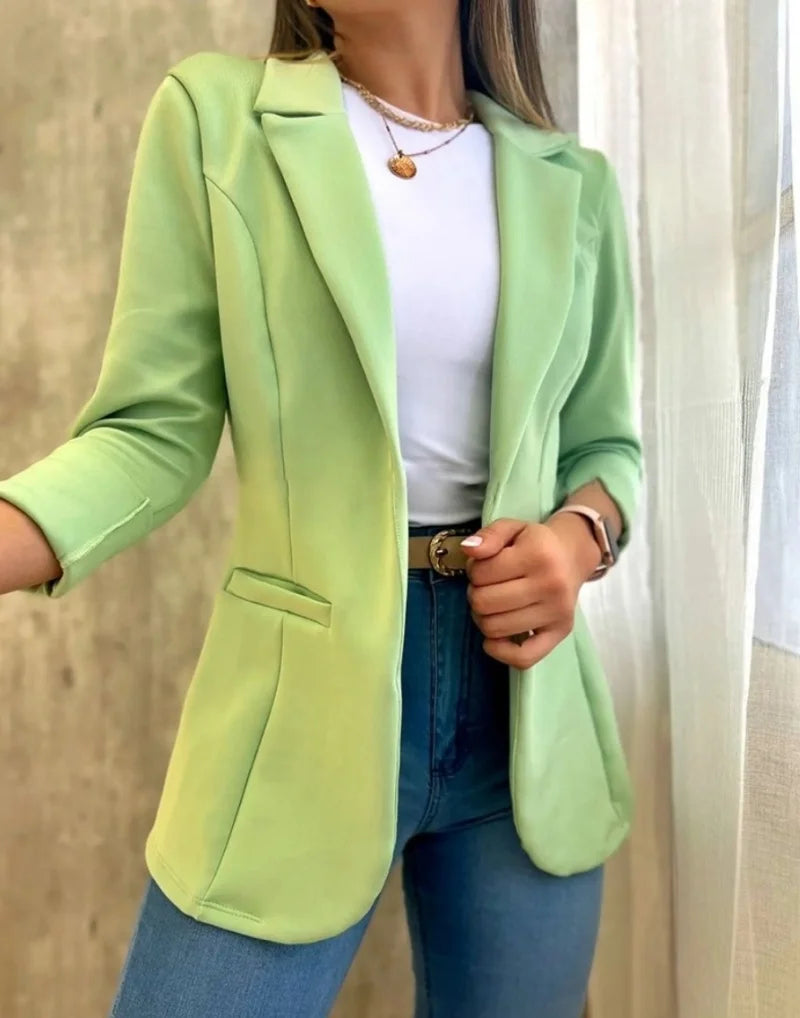 Blazer Largo para Mujer Casual Elegante de Manga Larga con Solapa