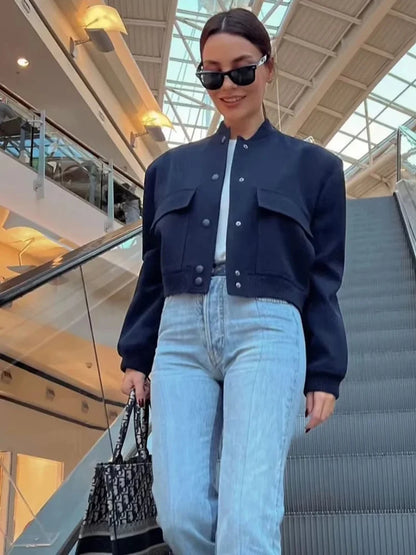 Chaqueta Bomber para Mujer Corta con Botones Estilo Casual Elegante