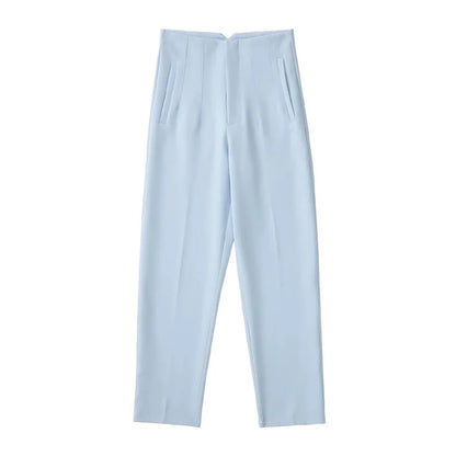 Pantalón Mujer Cintura Alta Recto con Bolsillos hasta el Tobillo