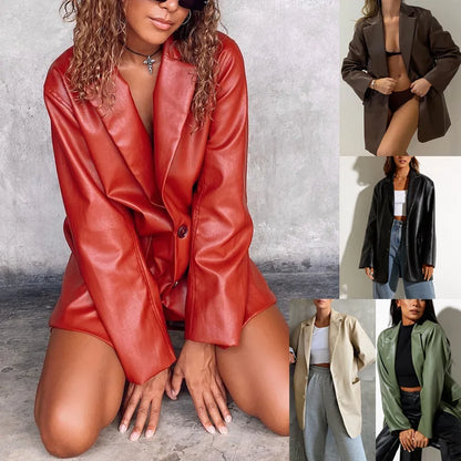 Chaqueta de Cuero Sintético para Mujer Elegante Casual de Otoño