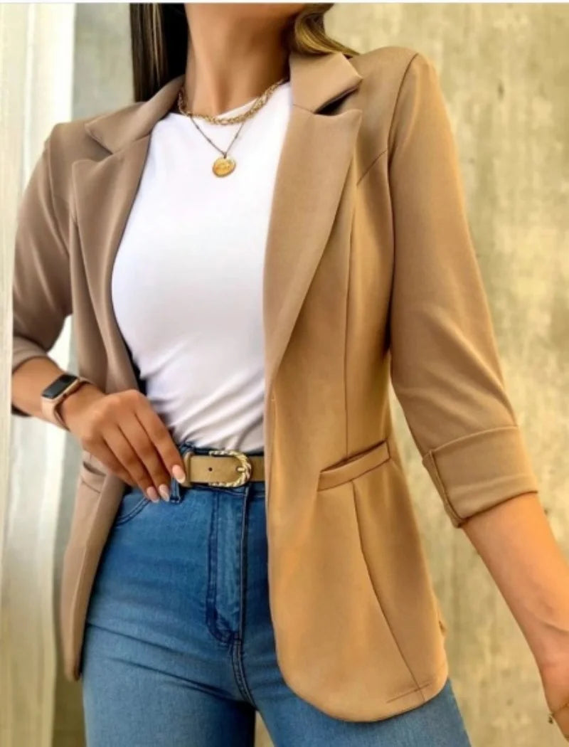 Blazer Largo para Mujer Casual Elegante de Manga Larga con Solapa