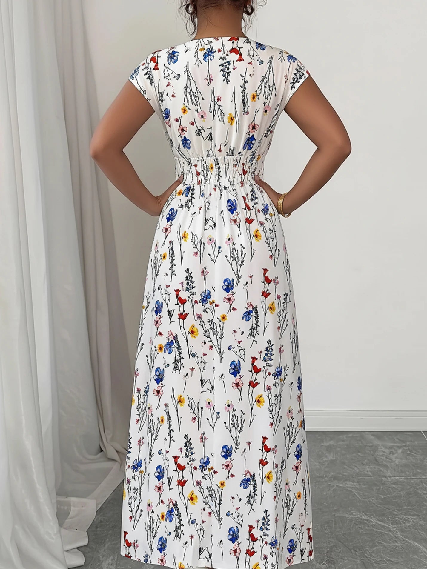 Vestido Largo de Verano para Mujer con Cuello en V Estampado Floral